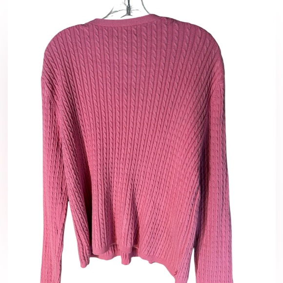 Lauren Ralph Lauren V Beck Cable Knit Cardigan Size XL Pink Stretch Cotton - Picture 6 of 7